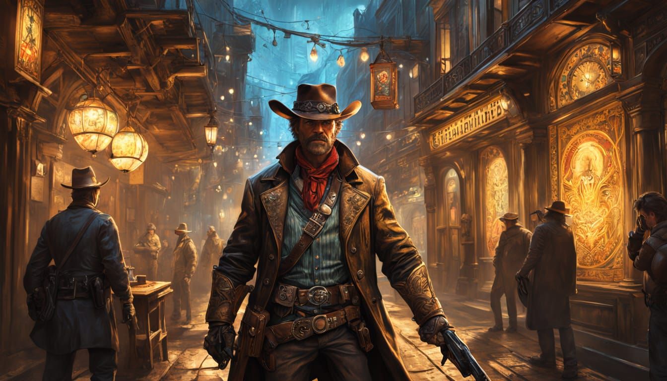 Bounty Hunter in Old West, Alphonse Mucha Style