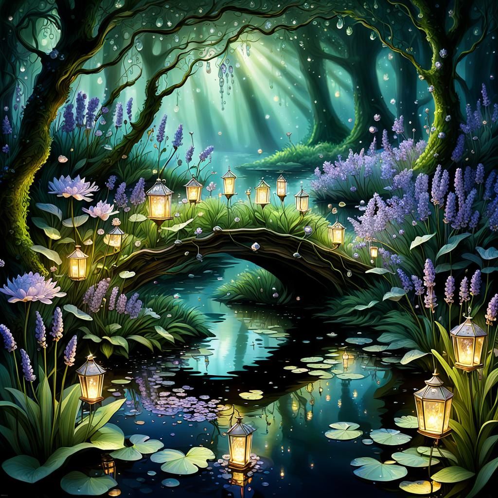 Enchanted Woodland Scene with Pixies and Fireflies