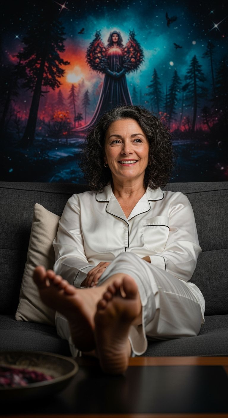 Relaxing Woman in Satin Pajamas, Cinematic Lighting