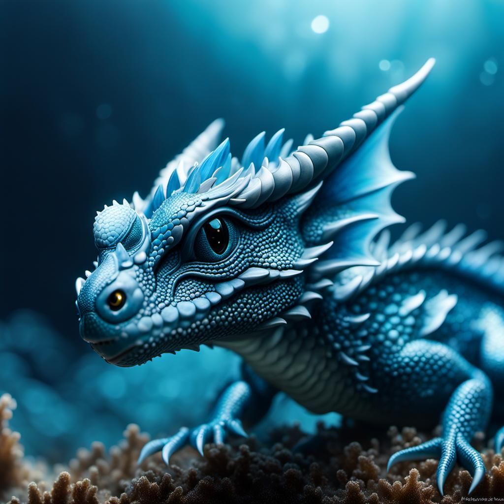 Cute Ocean Crystal Dragon Hatchling in Hyperrealism