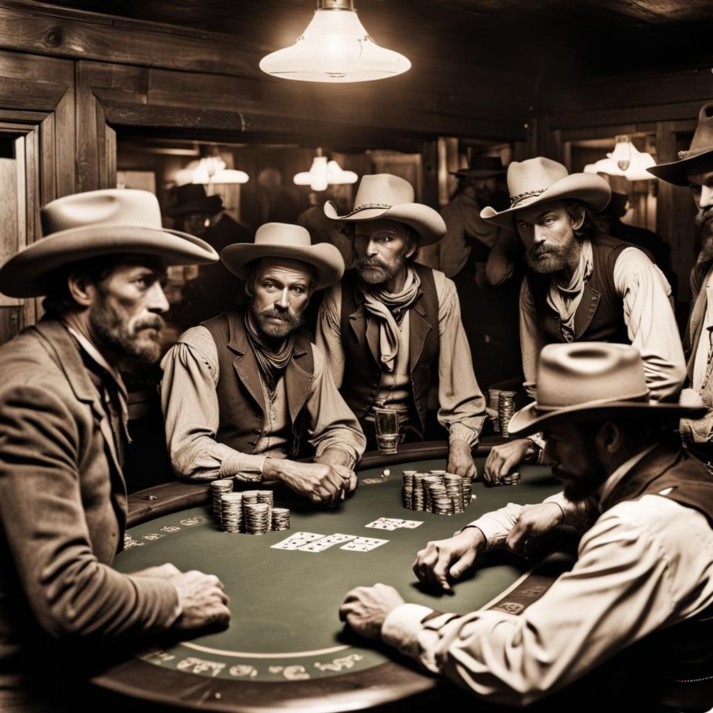 Cowboys Playing Poker in a Saloon