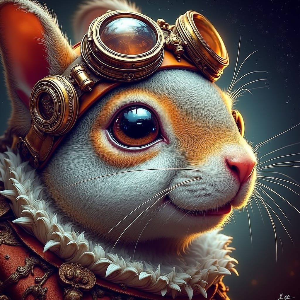 Steampunk Squirrel Masterpiece in Oil Paint Style