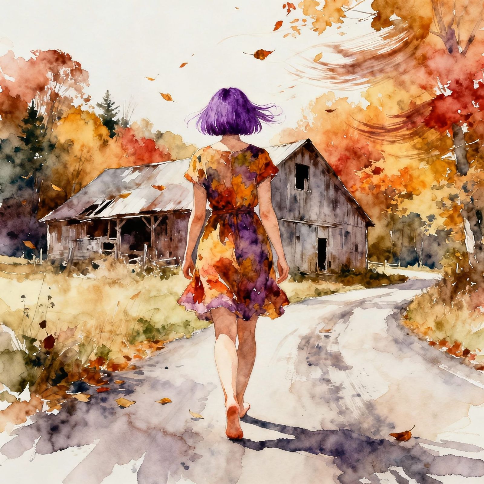 Woman with Purple Hair in Autumn Vermont
