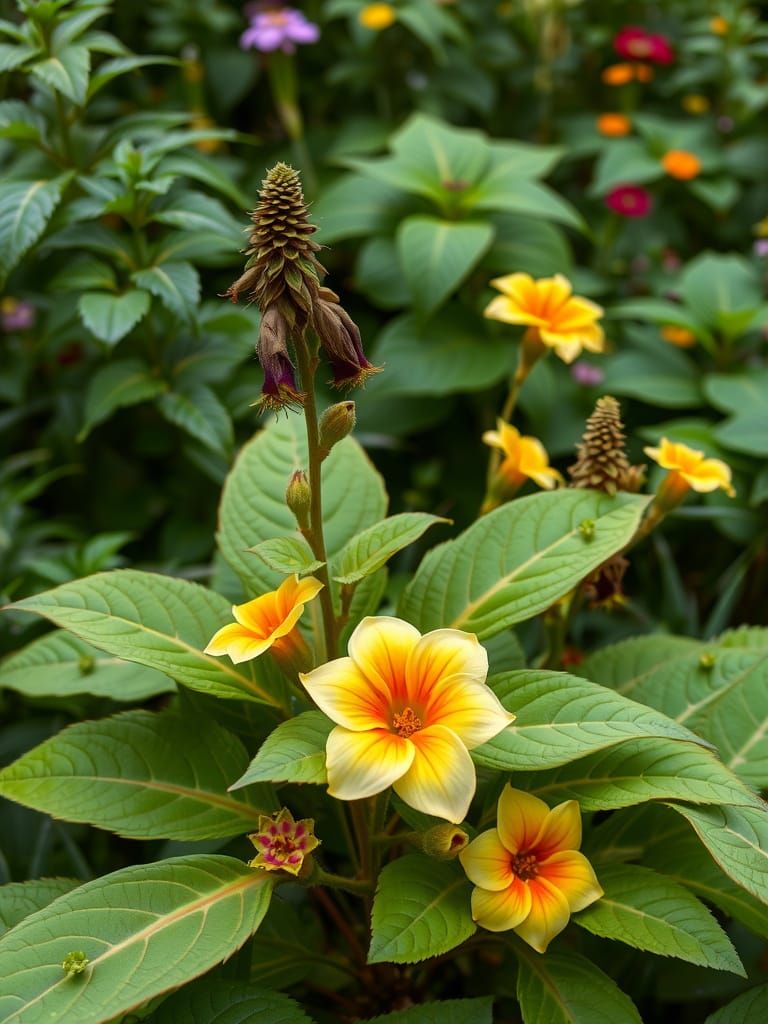 Lush Plant with Edible Leaves and Flowers in Whimsical Garde...