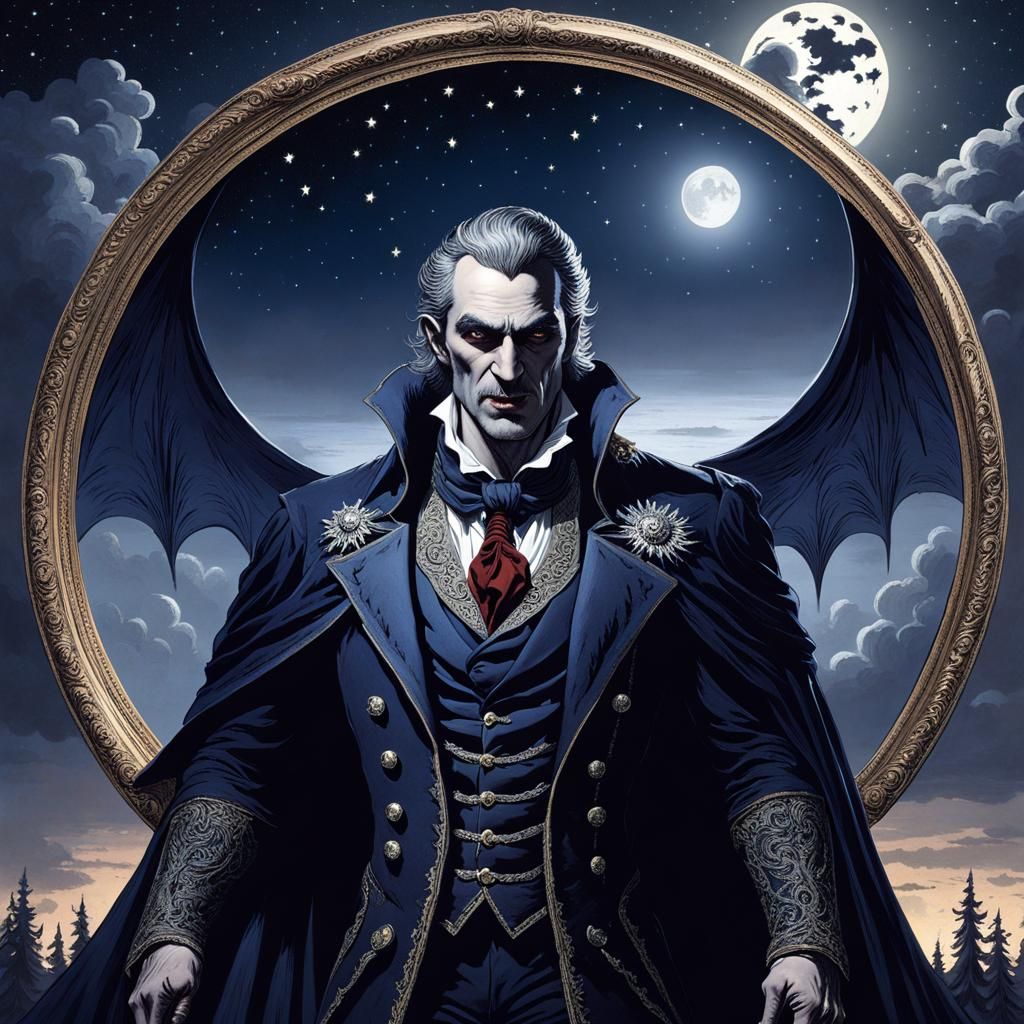 Vampire Under Starry Night Sky in Horror Style