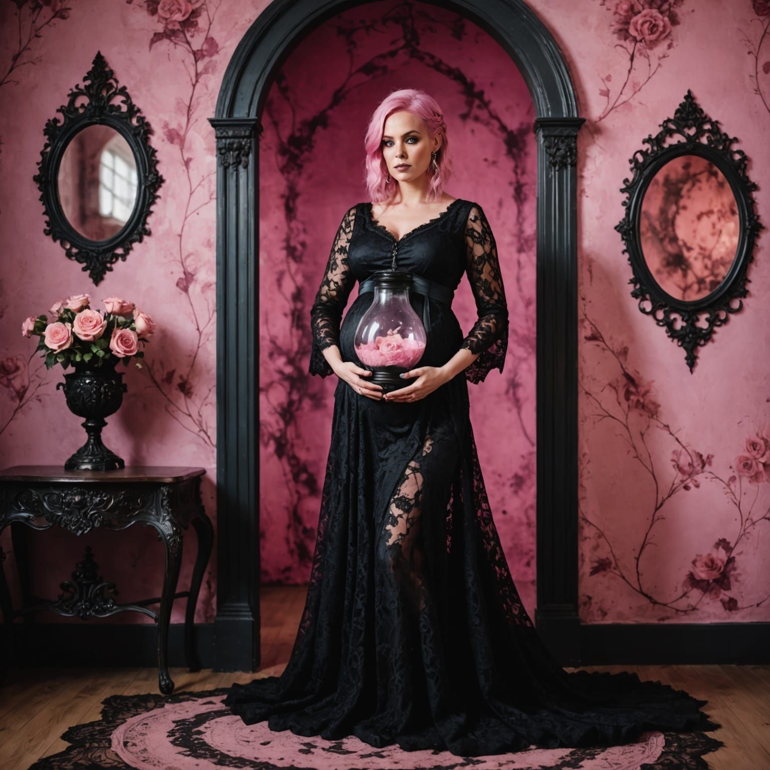 Ethereal Gothic Goddess in Pink and Lace