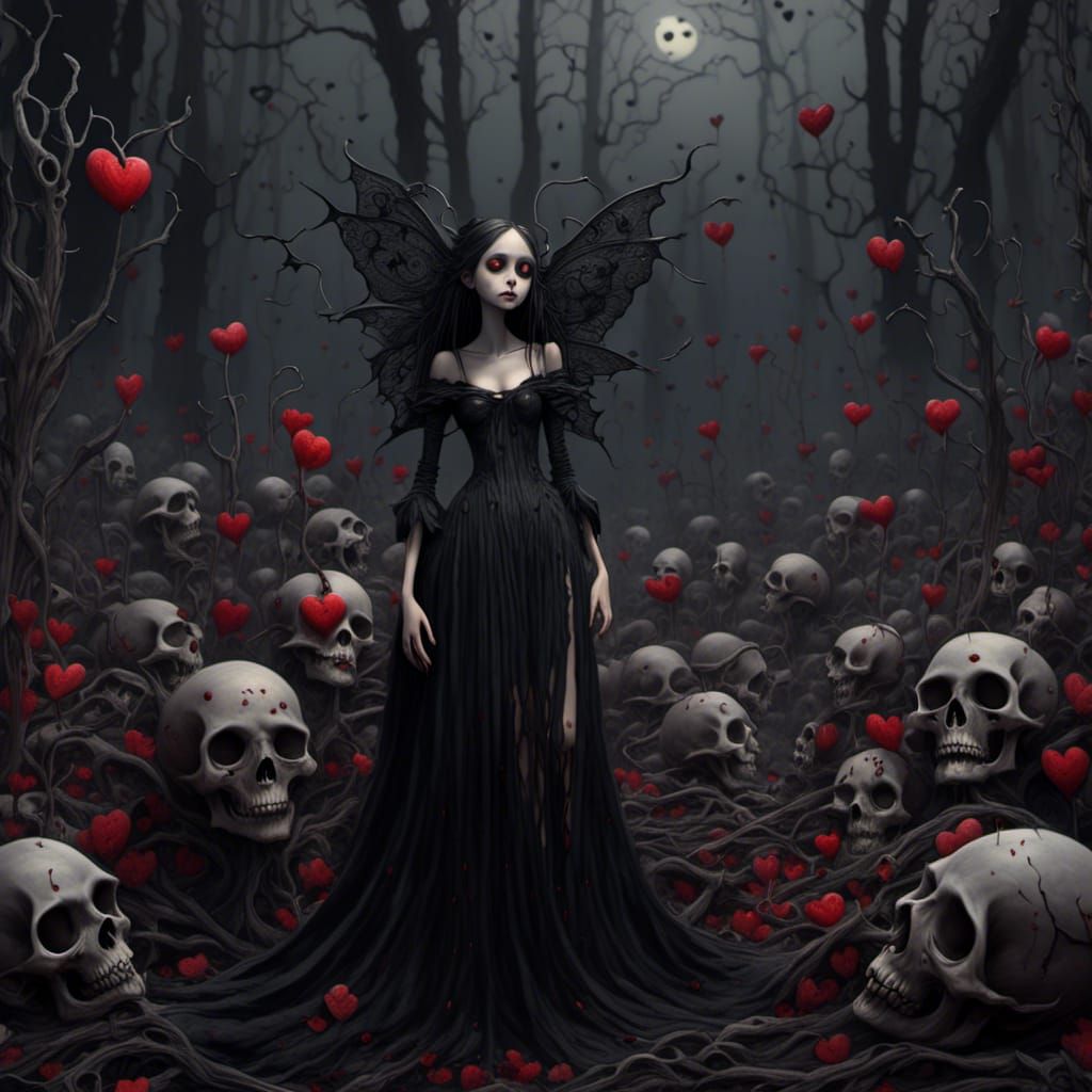 Gothic Woman Surrounded by the Dead: Dark Fantasy Art