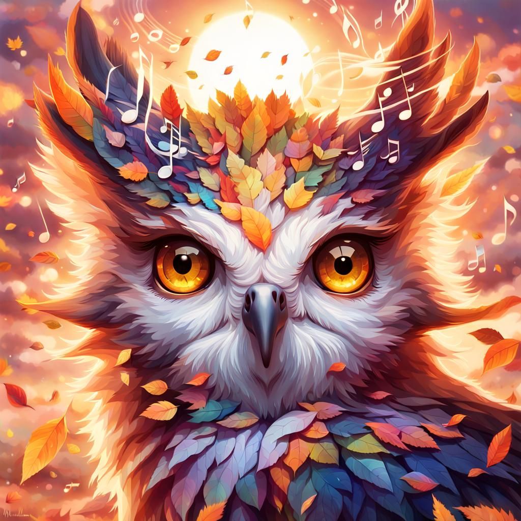 Mythical Bird Portrait with Music Notes, Anime Style