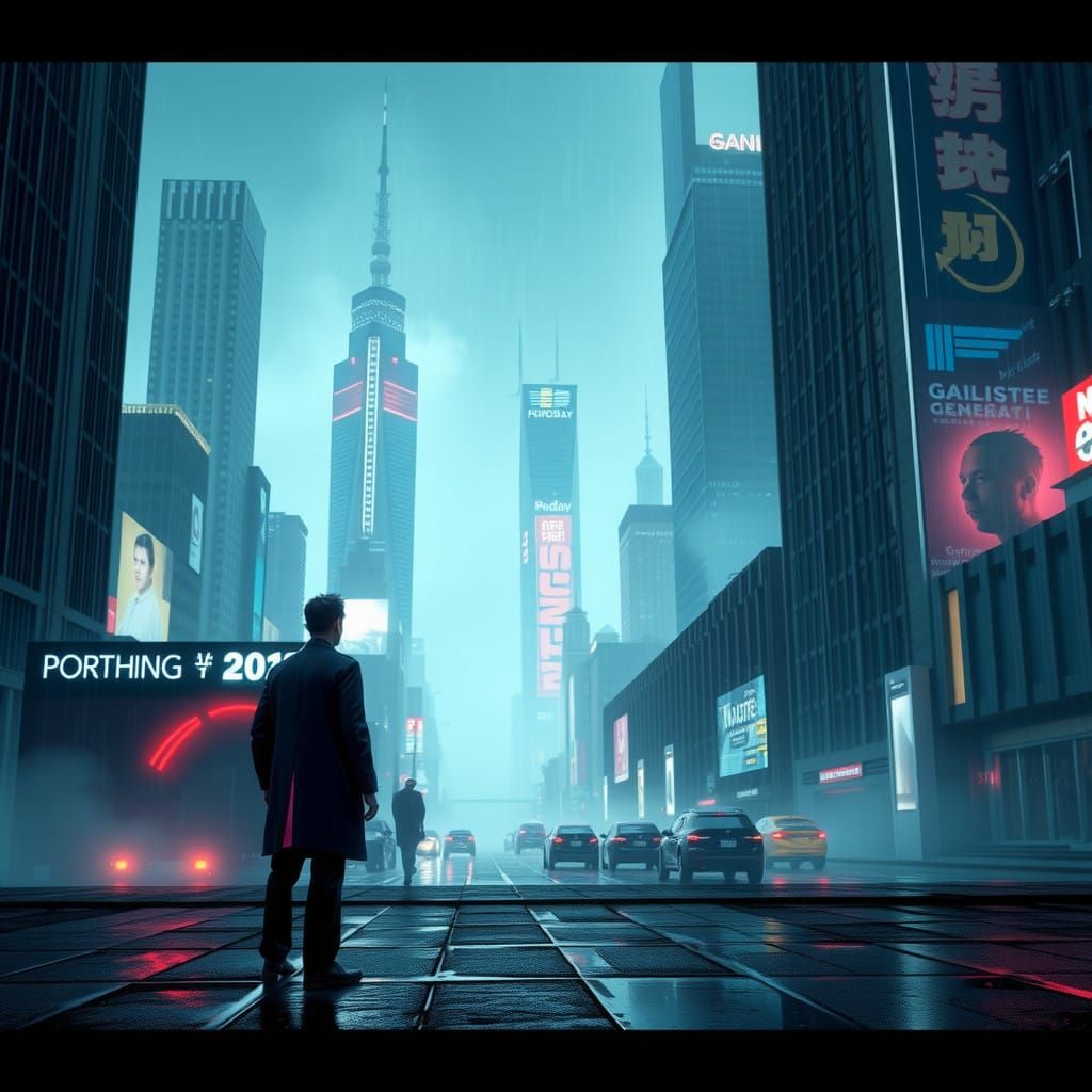 Gritty Cyberpunk Cityscape in Neon-Lit Darkness