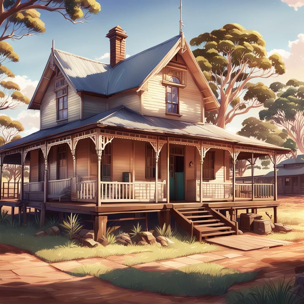 Classic Aussie Outback Station House in Anime Style