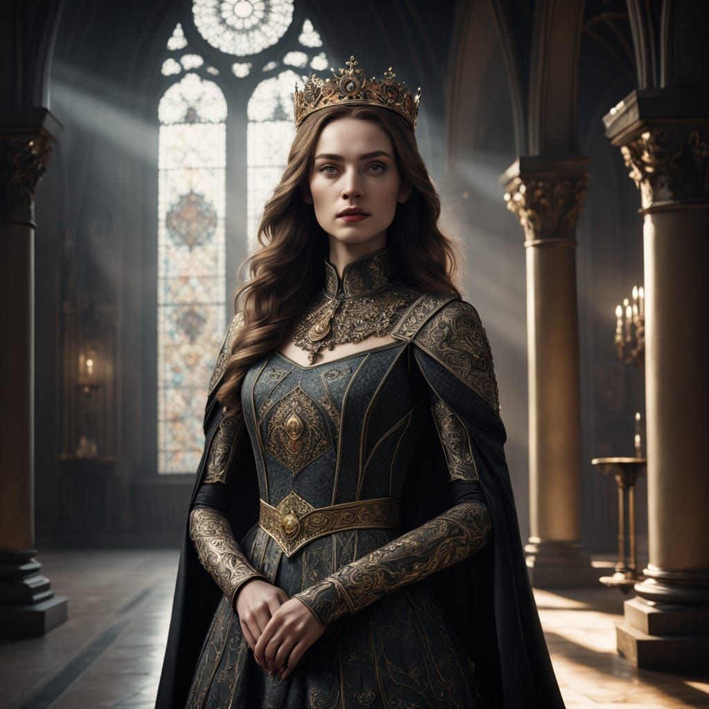 Ornate Gown in Grand Hall: Photorealistic Fantasy Art