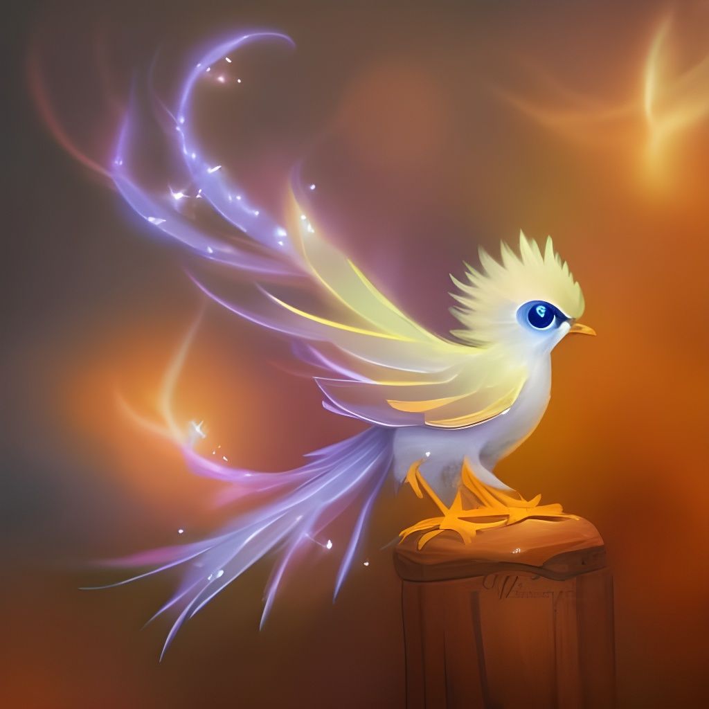 Adorable Baby Phoenix Bird in Fantasy Landscape