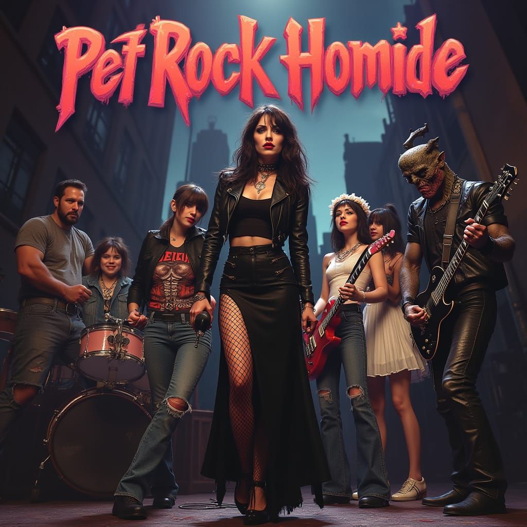 Cyberpunk Rock Band Performs Under Neon City Lights