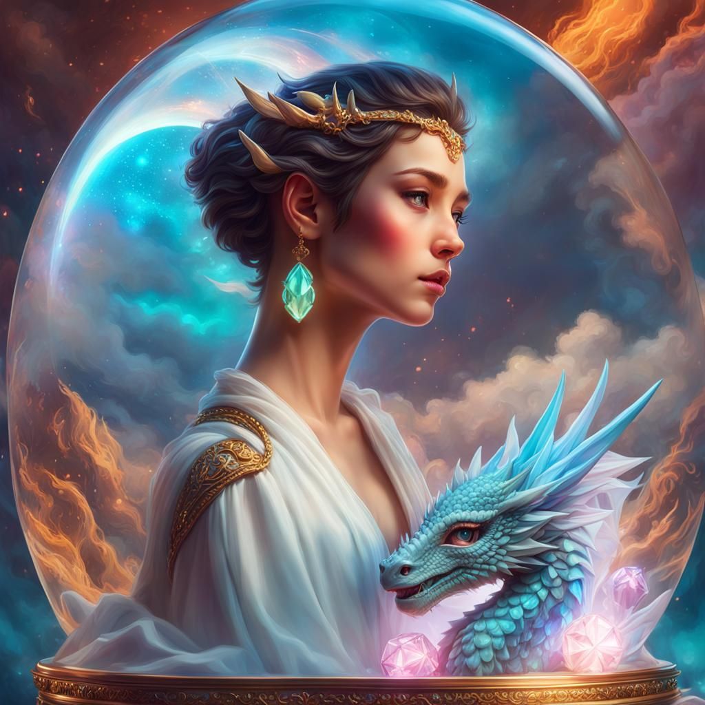 Fantasy Dragon Portrait with Glowing Jewelry