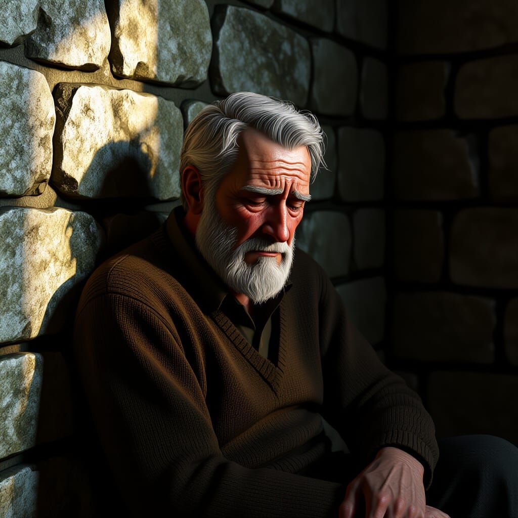 Crying Old Man Portrait in Dramatic Lighting