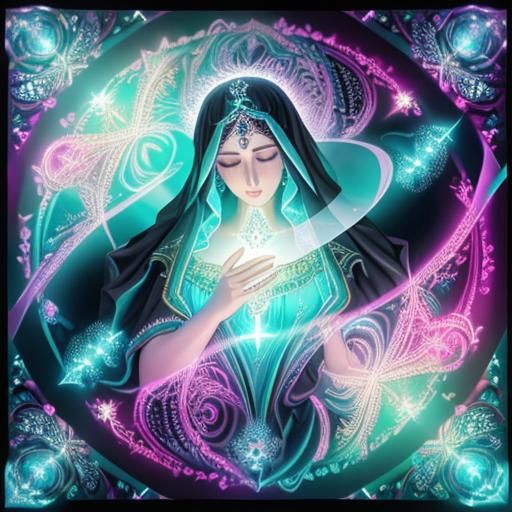 Holy Virgin Mary with Gemstones and Optical Illusion