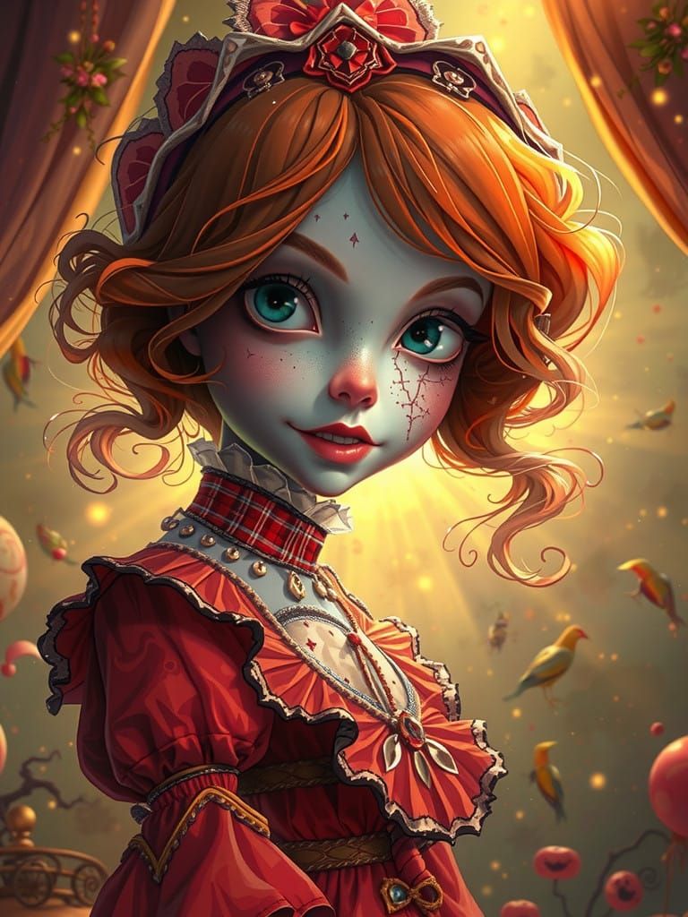 Mysterious Cartoon Scene in Dark Whimsy Style