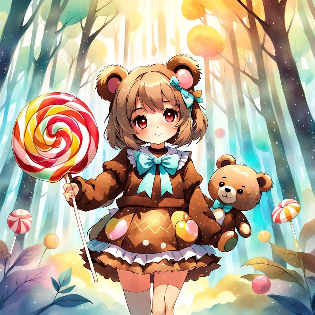 A cute anime girl wearing a cute brown teddy bear costume