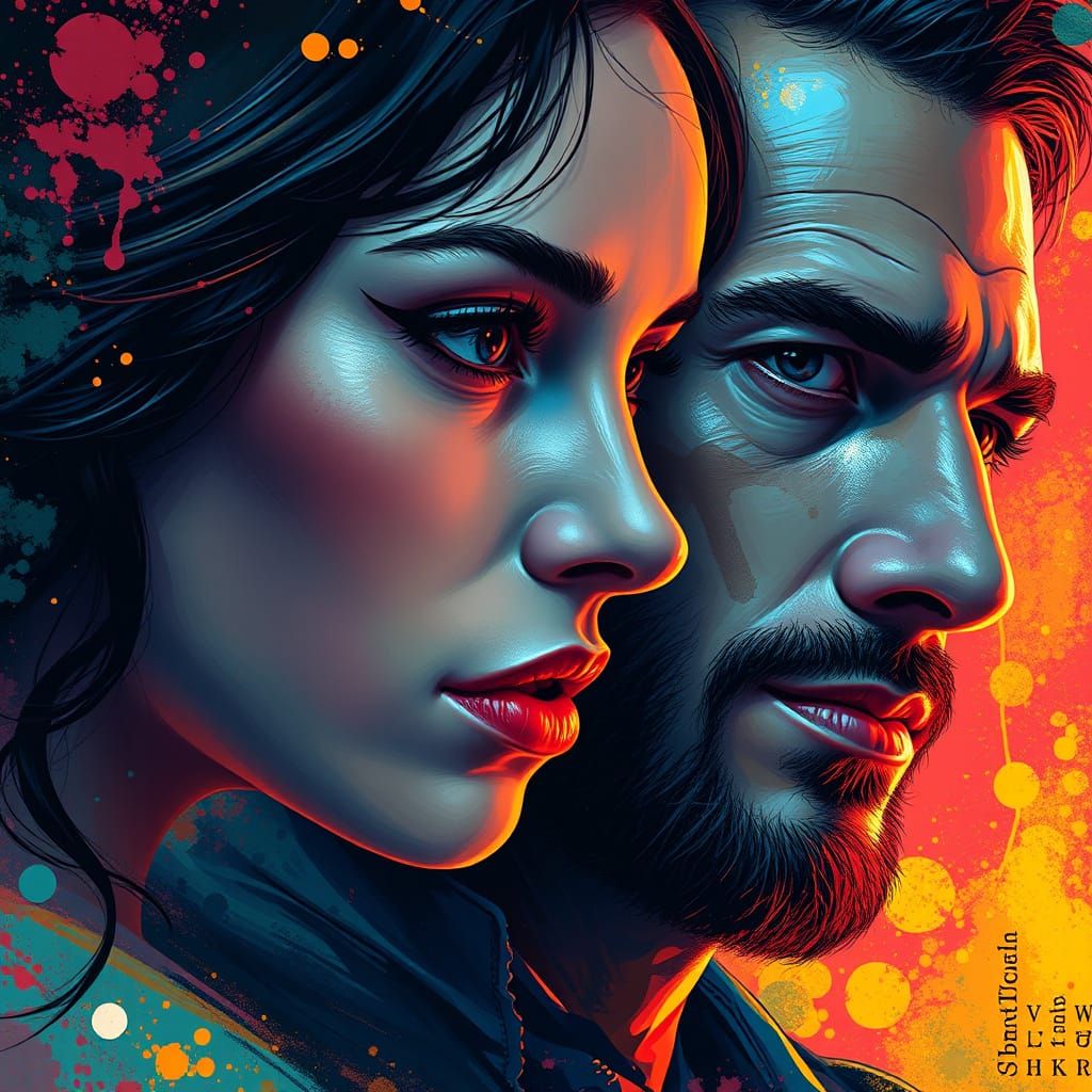 Contrasting Portrait in Hyperrealistic Splash Art Style