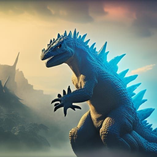 Godzilla in Detailed Matte Painting Landscape