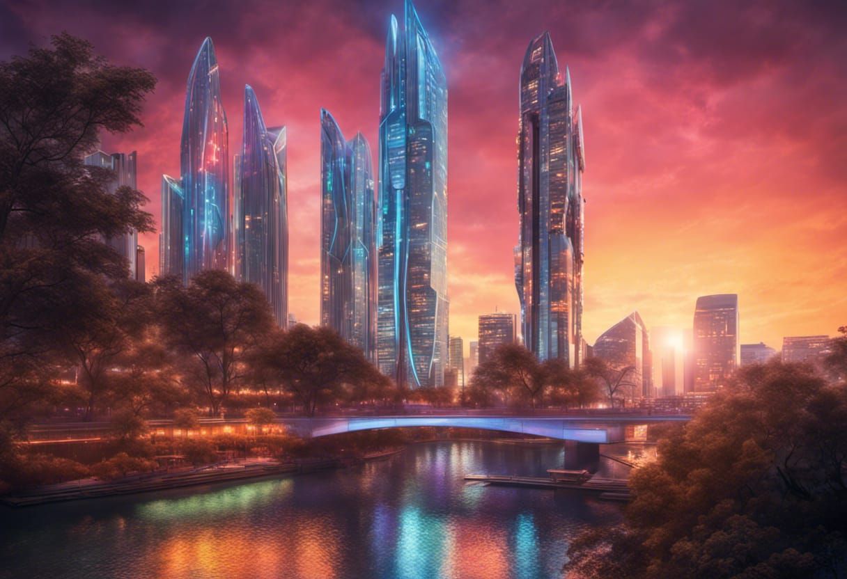 Hyperrealistic Futuristic City at Sunset