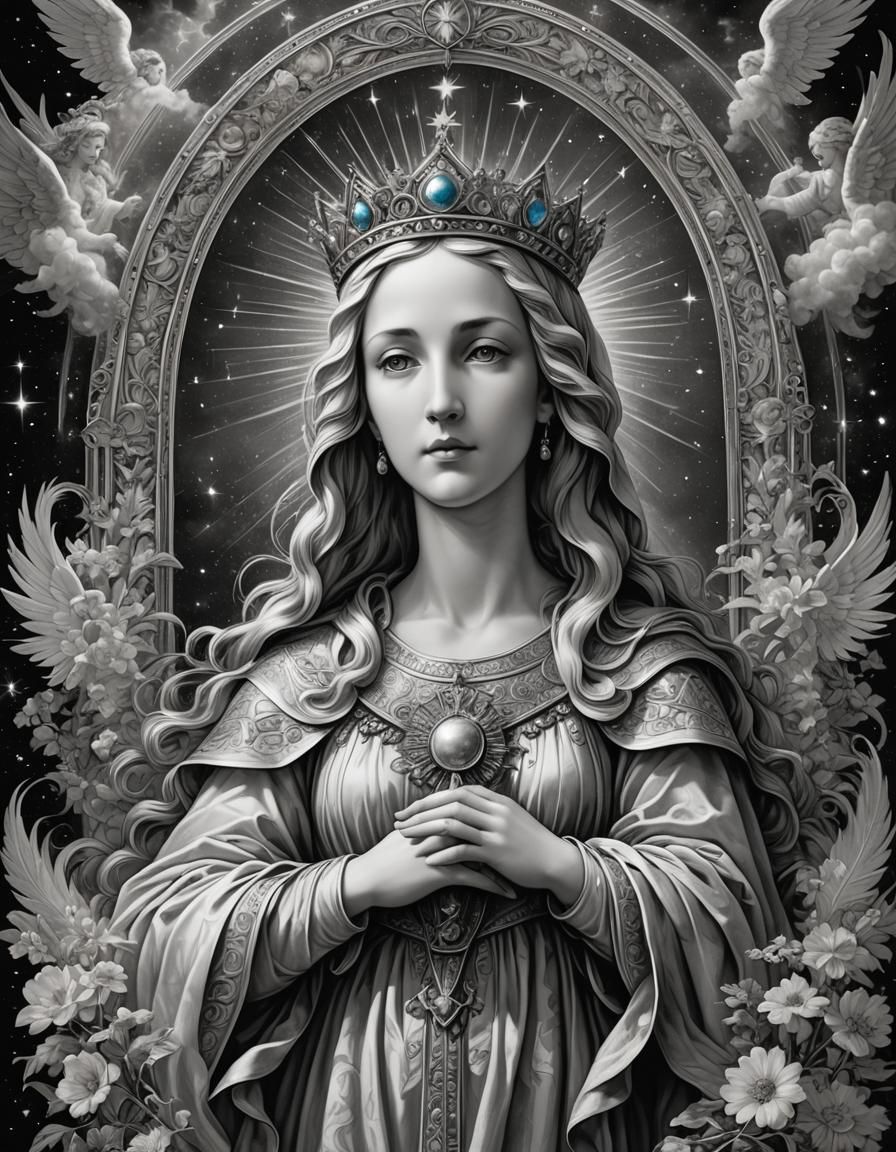 Mother Mary in Heaven: Art Deco Gothic Fantasy Art