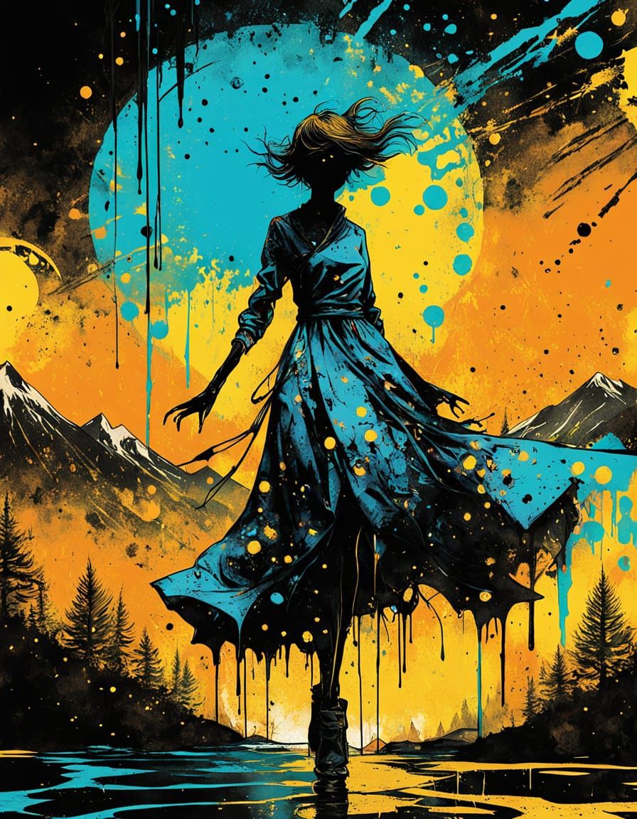 Abstract Neon Figure in Cyberpunk Street Art Style