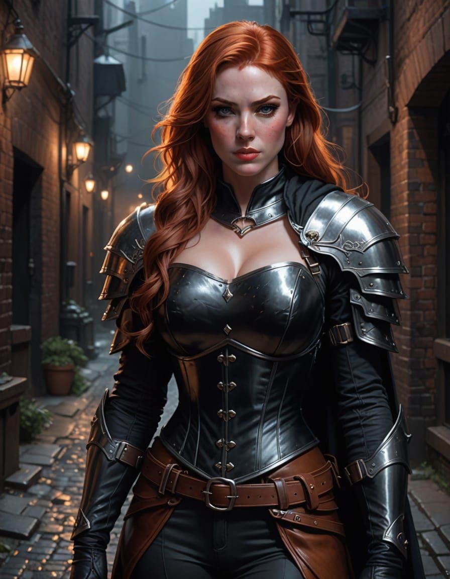 Cyberpunk Warrior Woman in Dark Alley