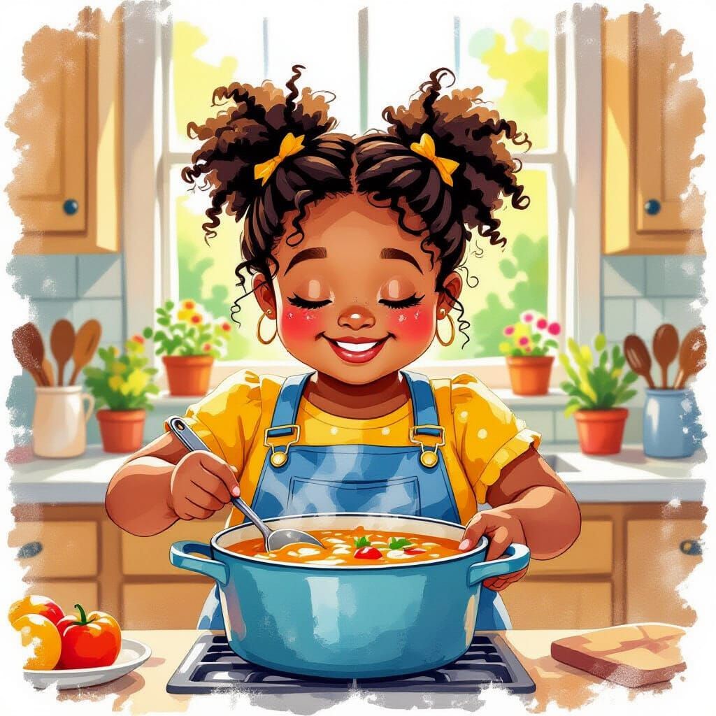 Joyful African American Girl Cooking Gumbo