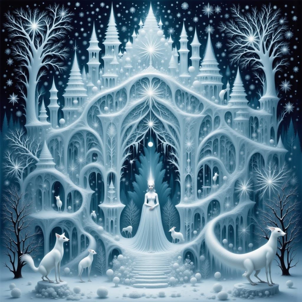 Majestic Ice Palace with Tsarina in Art Nouveau Style