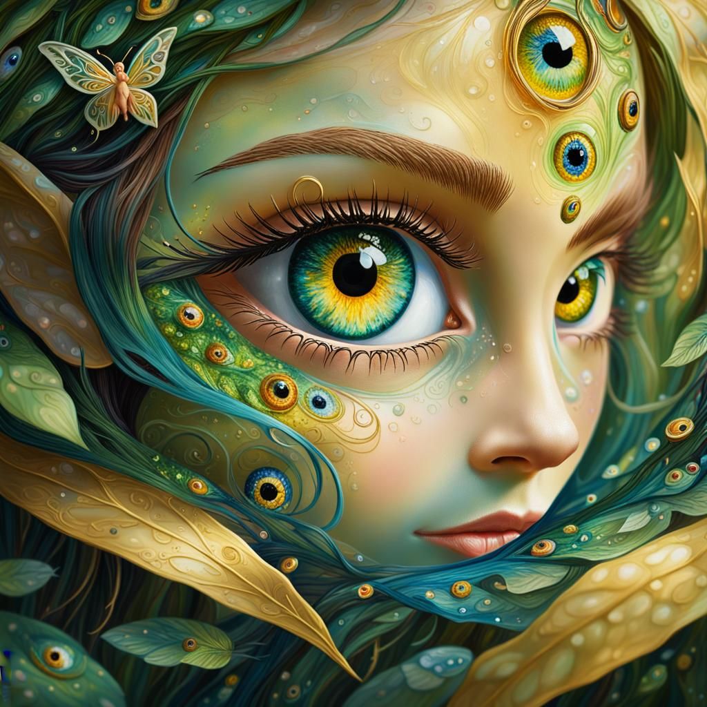 Elf Fairy in Human Eye, Oil Painting