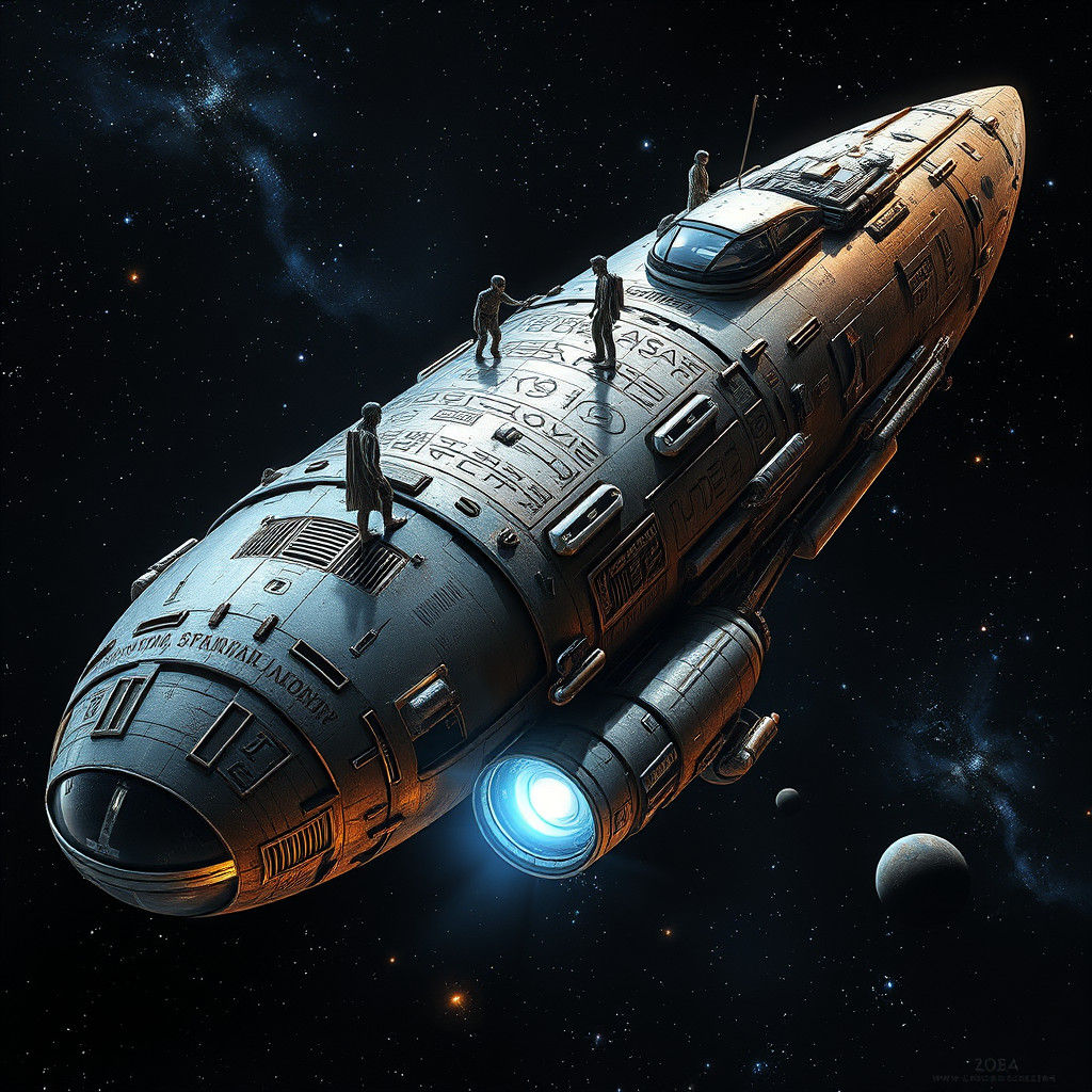Hyper-Realistic Spacecraft Adorned with Ancient Runes