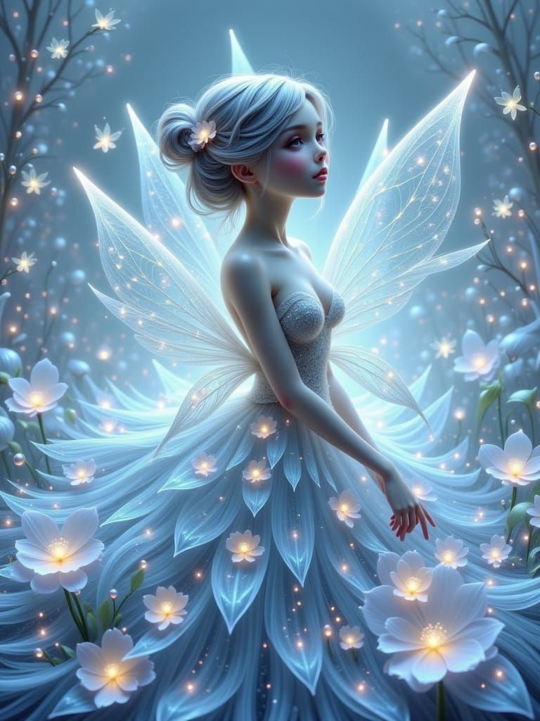 Winter Fairy of Snow-Crystals in Surreal Botanical Style