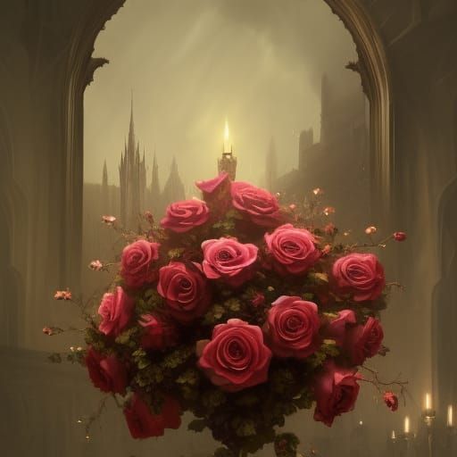 High Gothic Victorian Rose Bouquet in Dark Fantasy Style