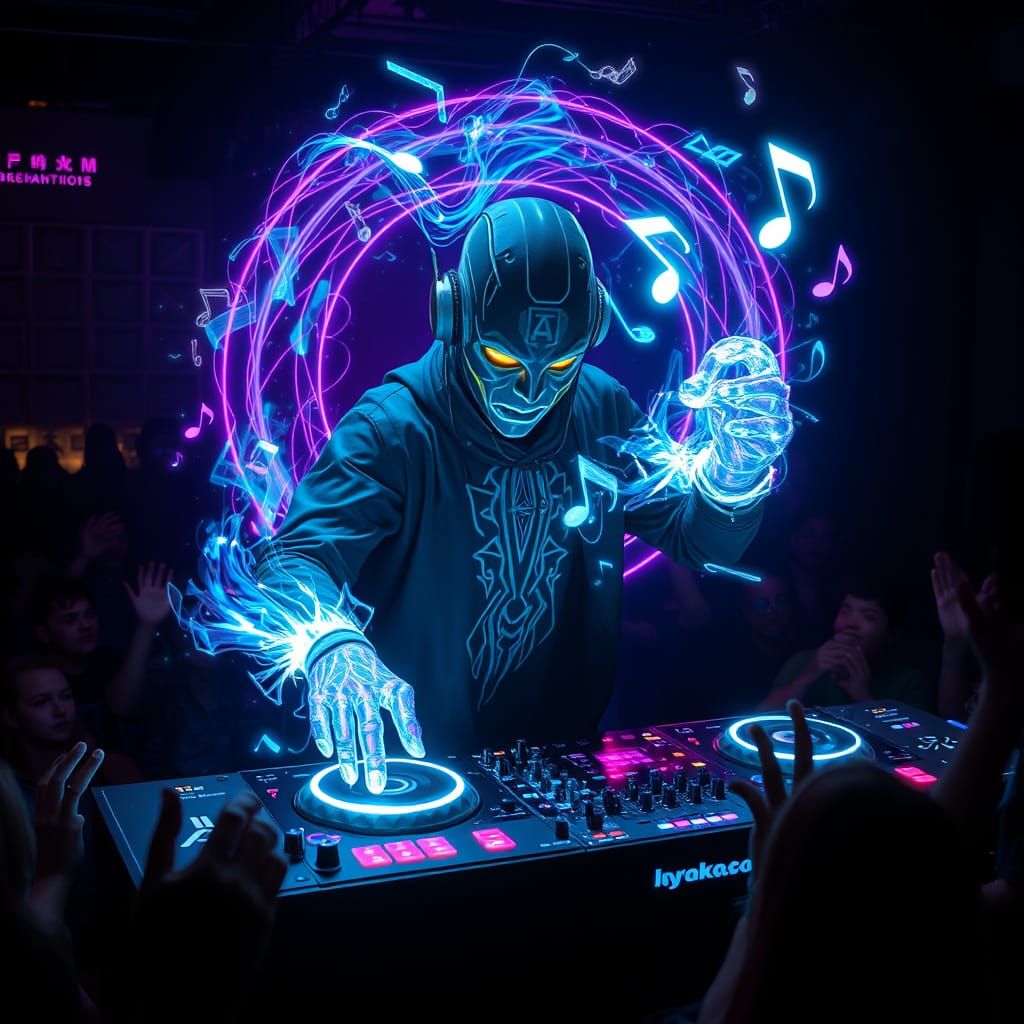 Neon DJ Mage Glitches Reality with Magic Soundwaves