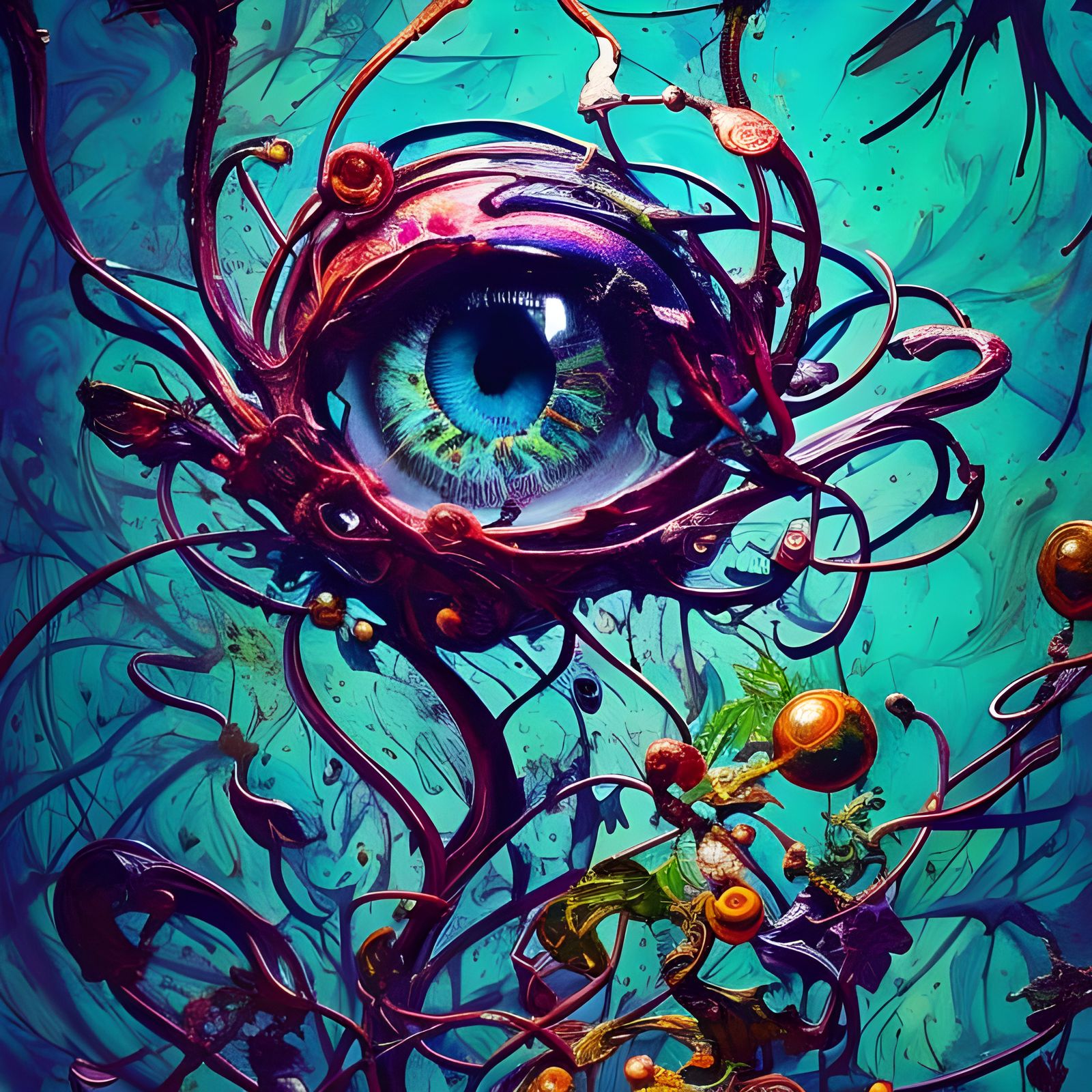 Surreal Eyeball Plant Terrarium: Maximalist Photoillustratio...