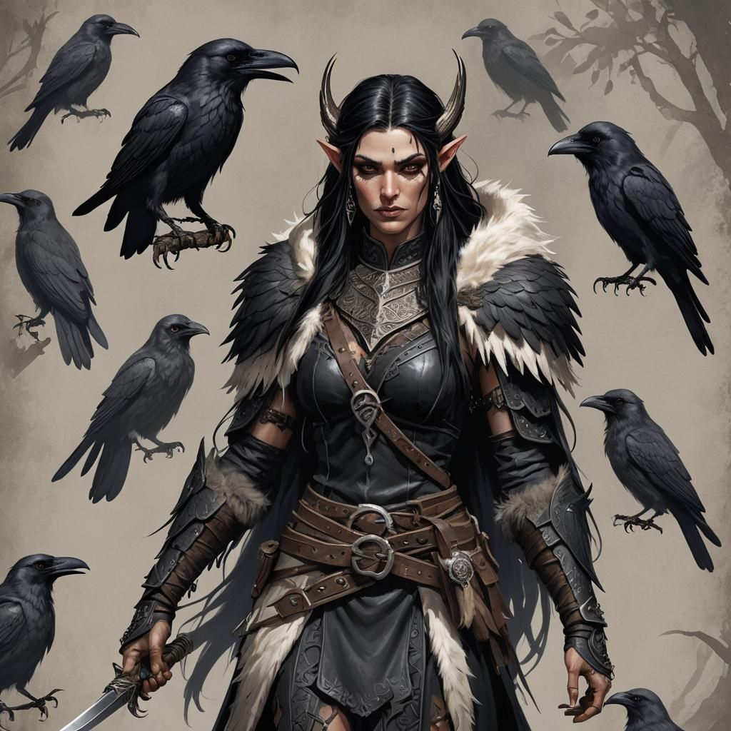 Barbarian Elf with Raven Hair in Dark Fantasy Style