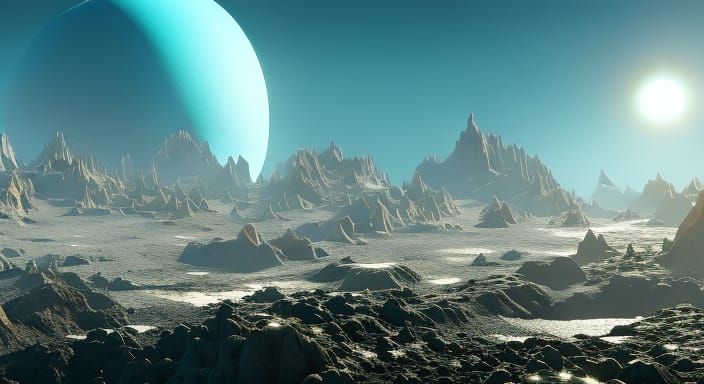 Surreal Crystal Planet in 3D Game Cinematic Style