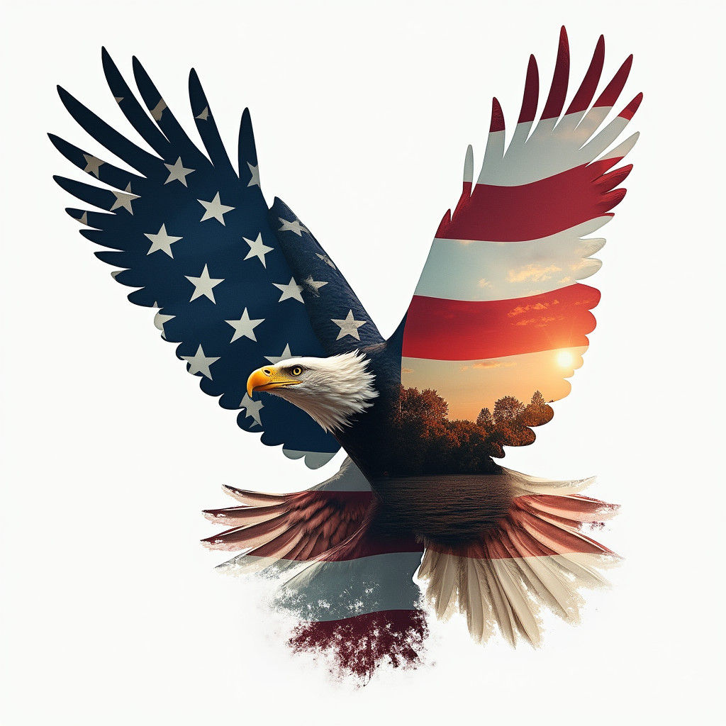 American Eagle Flag Double Exposure Splash Art