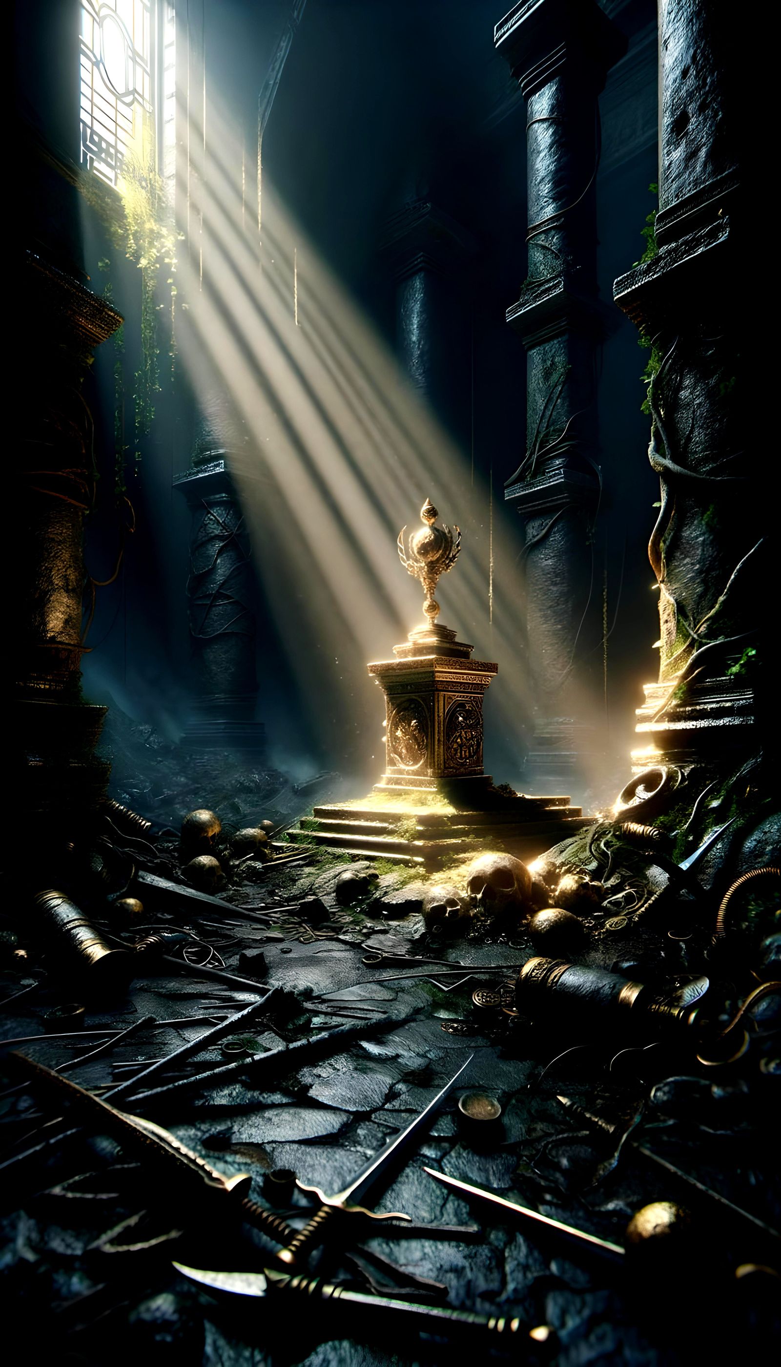 Opulent Statuette in Forgotten Temple Ruins