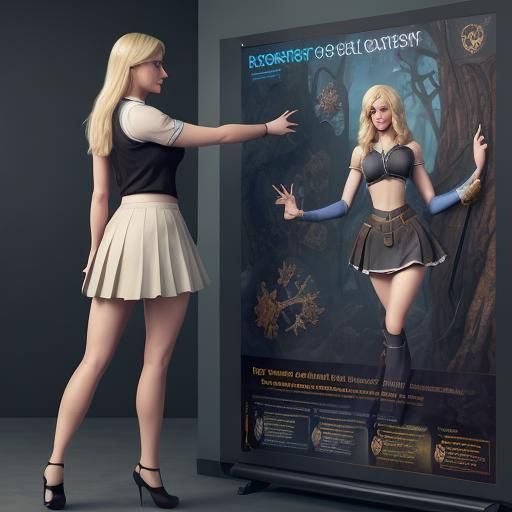 Blonde Teacher Explains Anatomy in Classroom: Matte Painting