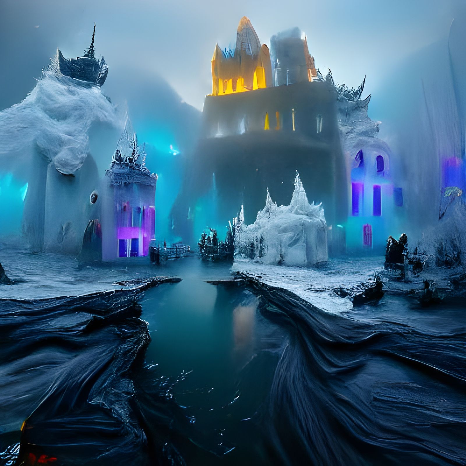 Icy Castle in Black Mist: Fantasy Concept Art