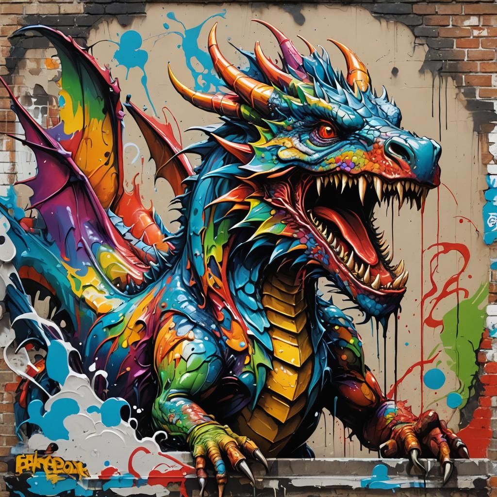 Redneck Dragon in Graffiti Splash Art Style