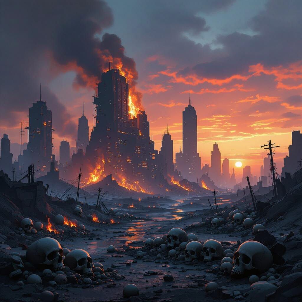 Post-Apocalyptic Wasteland Cityscape at Dusk