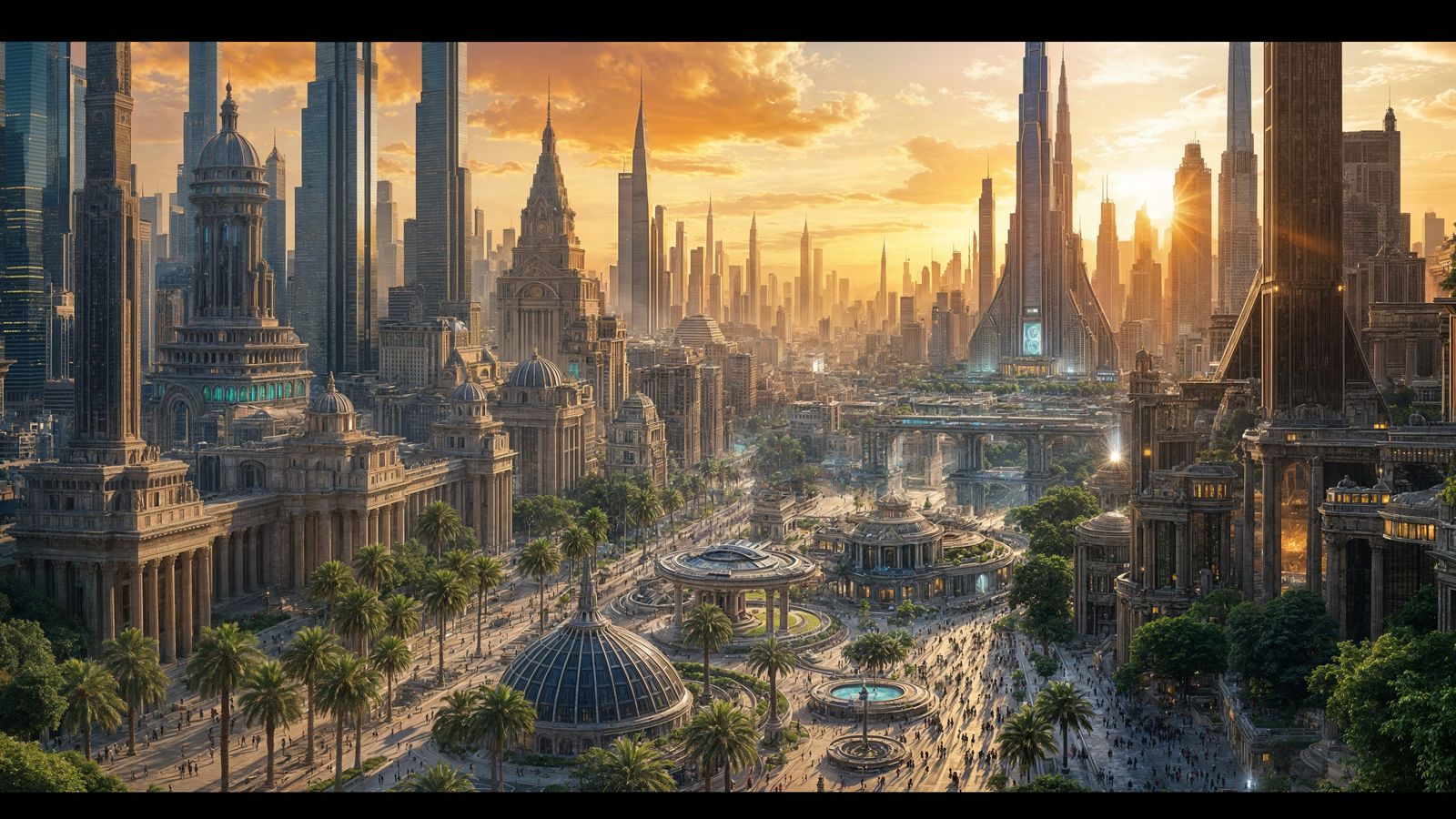 Futuristic Cityscape Blending Ancient Architecture