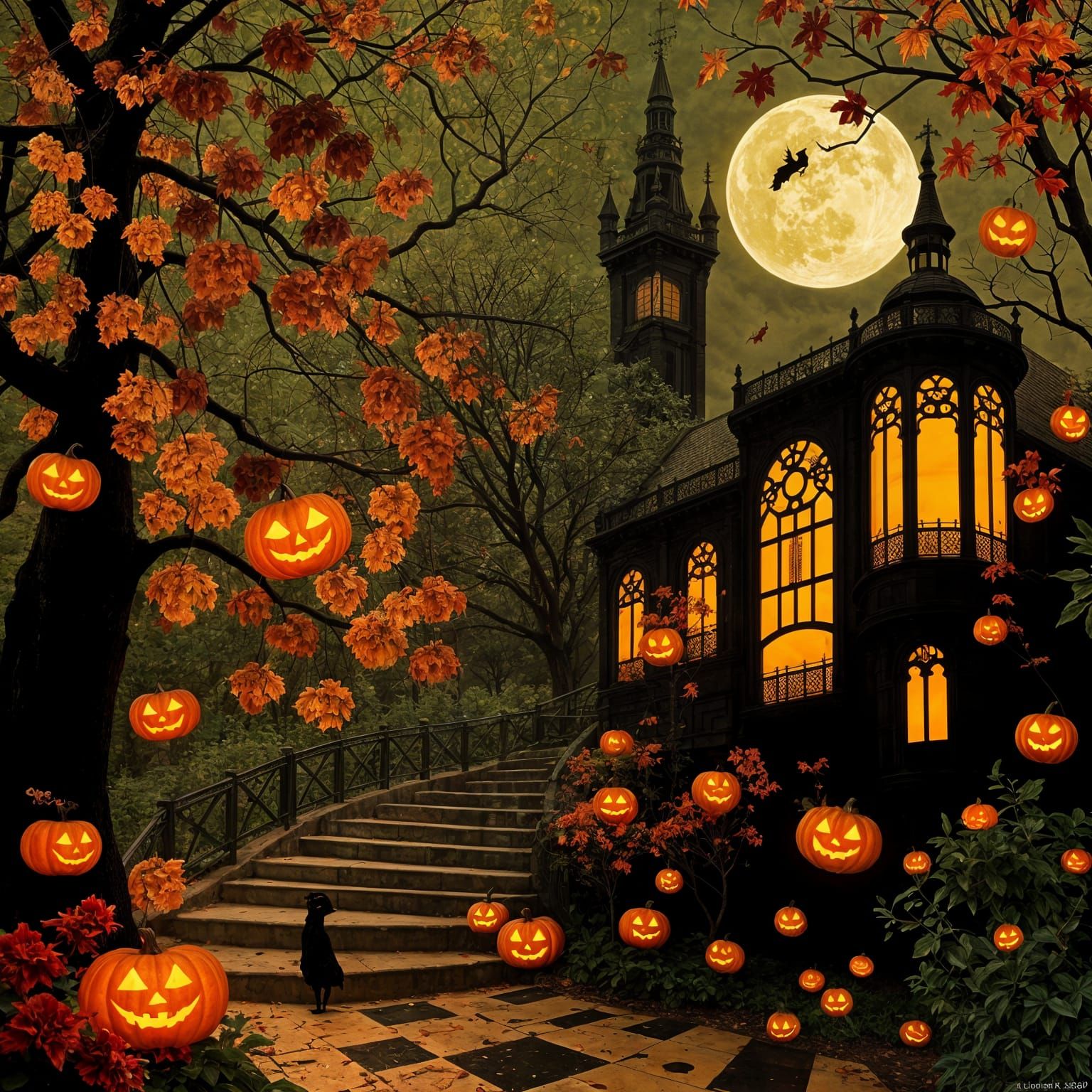 Art Nouveau Halloween Pumpkin Wallpaper
