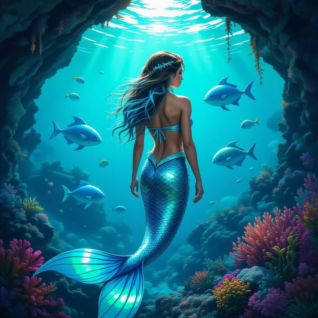 Hyperrealistic Mermaid Observes Alien Sea Life