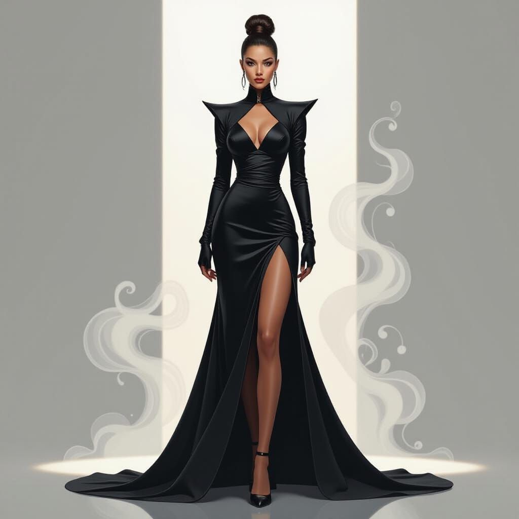 Elegant Priestess in Smoky Silhouette Style