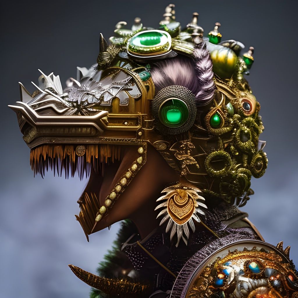 Steampunk Werewolf Druid Portrait in Filigree Armor