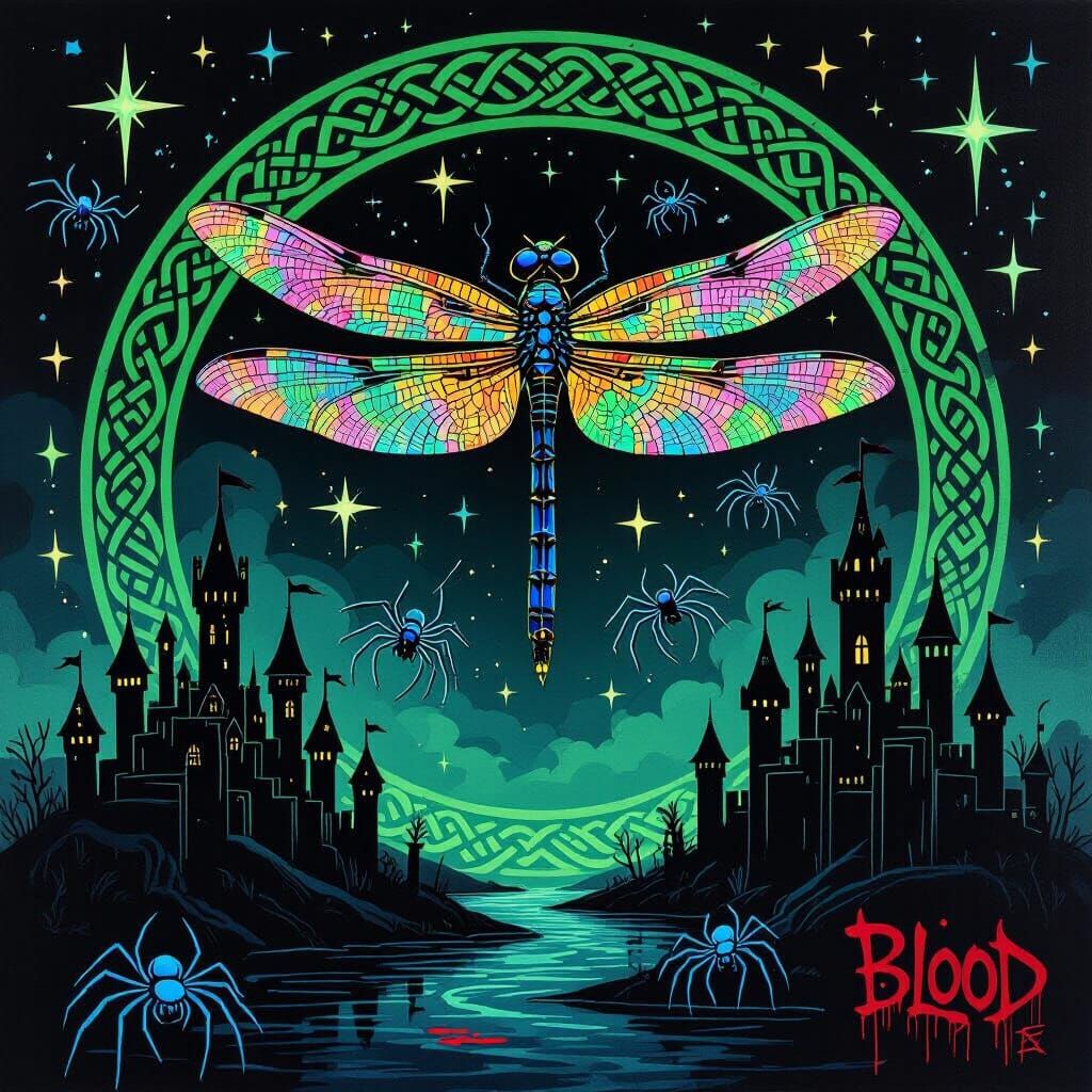 Dragonfly and Cerberus in Basquiat Style